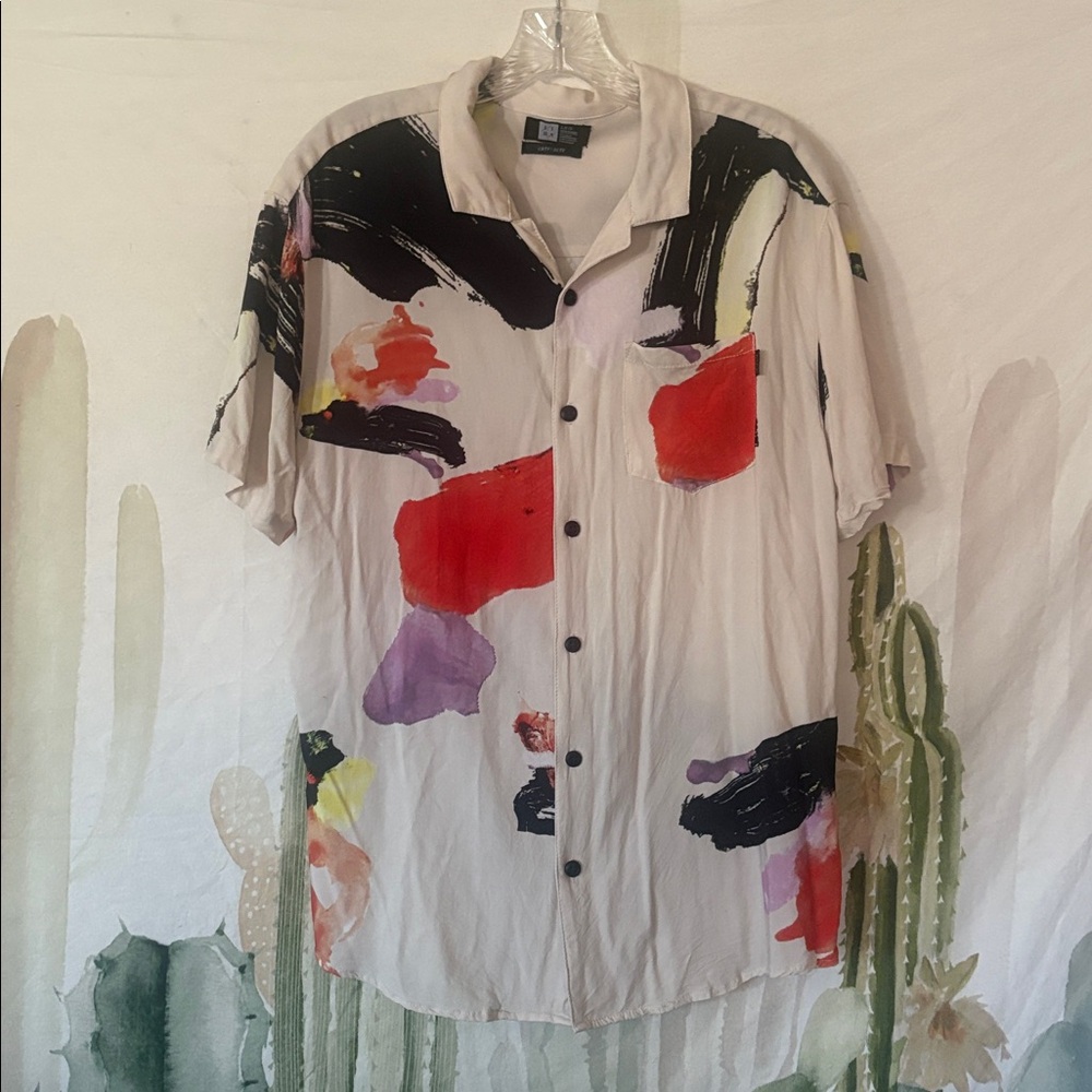 Men’s LIRA Short Sleeve Casual Button Down 100% Rayon🌵Large